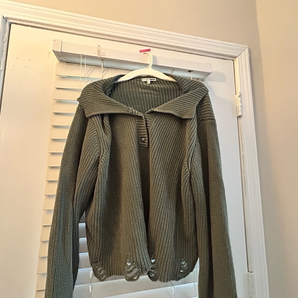 NWOT Fashion Nova Olive Green Knit Sweater Top - Picture 6 of 10